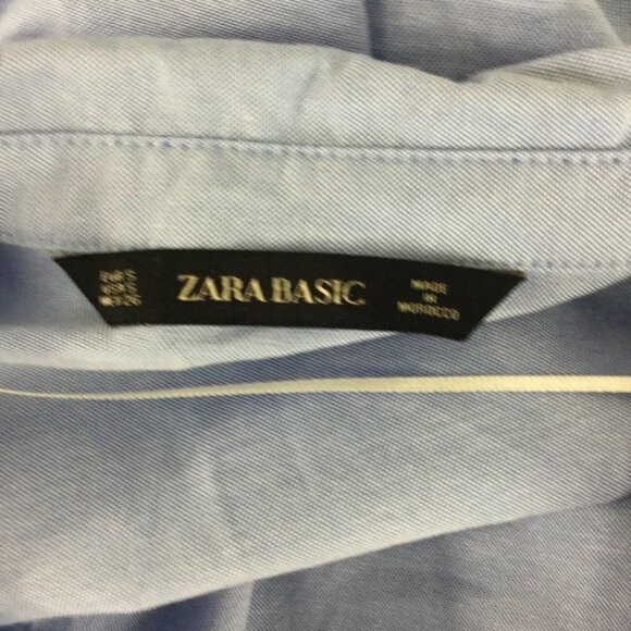 ZARA BASIC Blouse Button Front Shirt Solid Blue - Picture 6 of 7